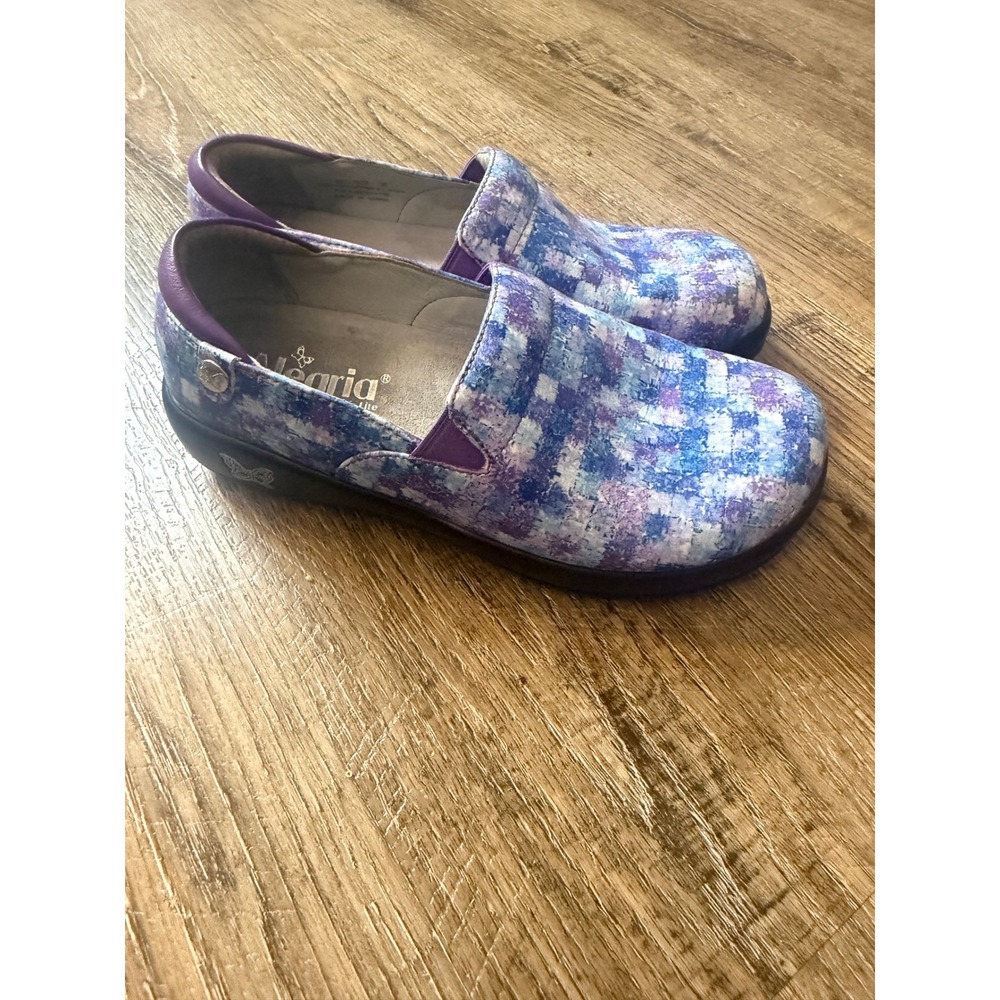 Alegria KEL-7839 Purple Blue Mosaic Leather Clogs Shoes Womens 36 US 6-6.5